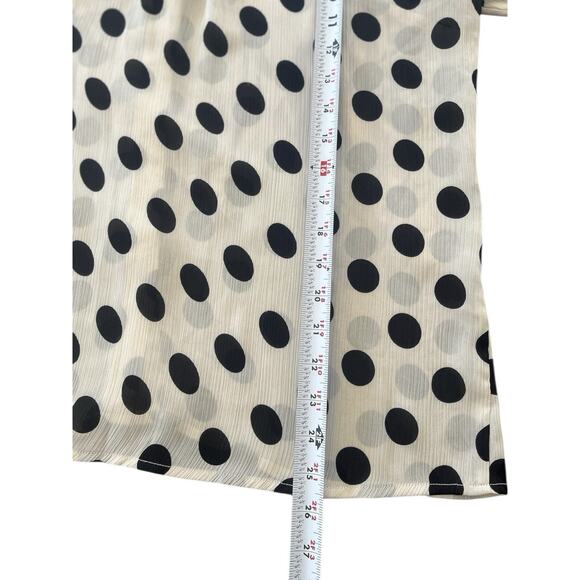 Retro 80s Bow Tie Cream Black Polka Dot Blouse Size Medium Modern Pin Up - Picture 5 of 7